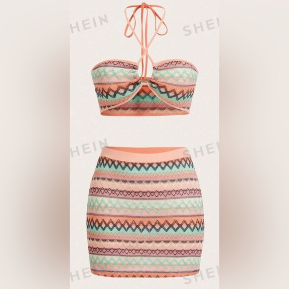 SHEIN Dresses & Skirts - SHEIN ICON Chevron Print Halter Top & Bodycon Skirt